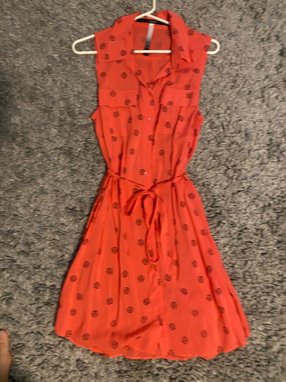 Kensie coral Sleeveless Button-Front Shirt Dress with Tie Waist and slip